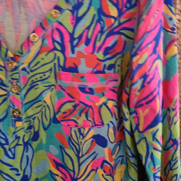 LILLY PULITZER Palmetto Dress Pink ¾” Sleeve Knee Length Button Pocket - Picture 4 of 9